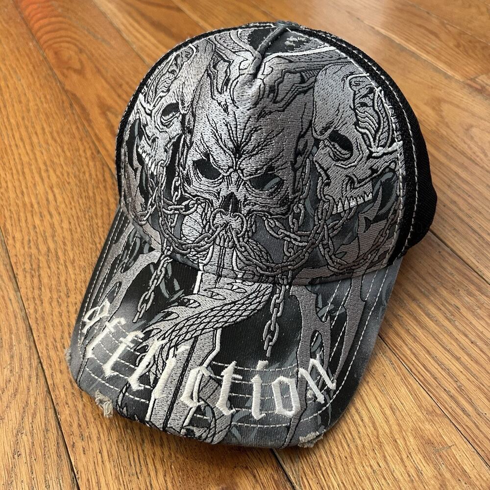 Affliction Skull Chain Snake Sword Embroidered Trucker SnapBack Hat